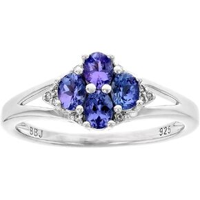 JTV Blue Tanzanite Platinum Plated Sterling Silver Ring - Tanzanite Rings for Women - Birthstone Jewelry - December Birthstone Rings - Platinum Plated Sterling Silver - Classic Silver Rings for Women