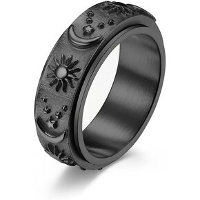 Fidget Ring for Anxiety Stainless Steel Sun Moon Star Spinner Ring for Men/Women Size 6-10