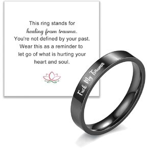 Fuck My Trauma Ring Inspirational Trauma Healing Ring Stainless Steel Fuck My Trauma Ring Friendship Jewelry Gifts for Women Men
