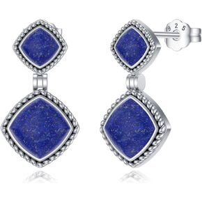 Natural Lapis Lazuli Earrings 925 Sterling Silver Genuine Blue Lapis Lazuli Gemstone Drop Dangle Earrings Jewelry Gifts for Women Girlfriend Wife