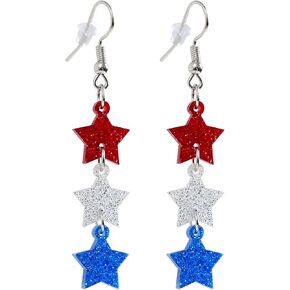 4th of July Earrings for Women Glitter Star Drop Dangle Earrings Patriotic American Flag Independence Day Accessories