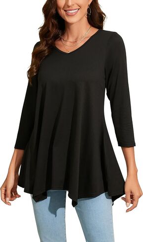 ENMAIN Womens Tunics Tops 3/4 Length Sleeve Plus Size Long Tops to Wear with Leggings Casual Loose Fit Dressy Flowy Blouses in Saudi Arabia