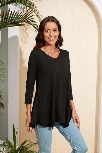 ENMAIN Womens Tunics Tops 3/4 Length Sleeve Plus Size Long Tops to Wear with Leggings Casual Loose Fit Dressy Flowy Blouses in Saudi Arabia