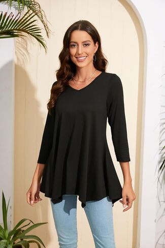 ENMAIN Womens Tunics Tops 3/4 Length Sleeve Plus Size Long Tops to Wear with Leggings Casual Loose Fit Dressy Flowy Blouses in Saudi Arabia