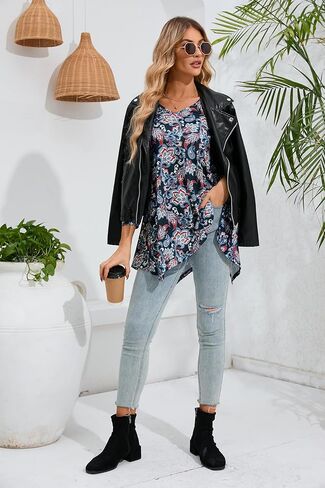 ENMAIN Womens Tunics Tops 3/4 Length Sleeve Plus Size Long Tops to Wear with Leggings Casual Loose Fit Dressy Flowy Blouses in Kuwait