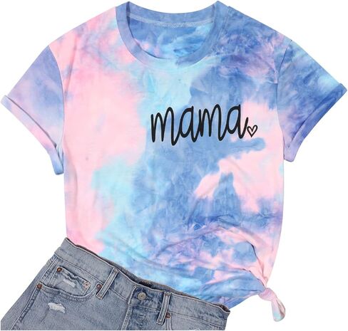 ماما قميص المرأة التعادل صبغ أمي الحياة بلايز ماما رسالة مطبوعة قمصان ماما هدية عادية كم قصير بلايز in Kuwait