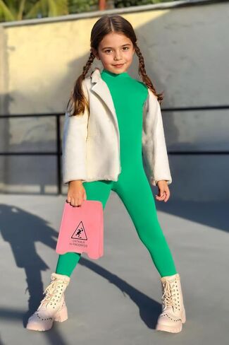 YgneeDom Kids Girls One Piece Spandex Unitards, Long Sleeve Turtleneck Unitard, Full Body Catsuit, Dance Leotard Costumes in Kuwait