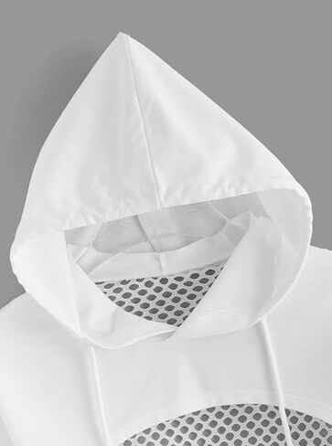 Remidoo Womens Cropped Hoodie Fishnet Long Sleeve Crop Top Hollow Out Drawstring Sweatshirt in Kuwait