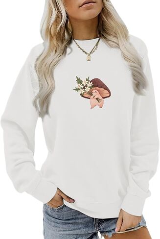 Cute Mushroom Graphic Sweatshirt for Women Teen Girls Kawaii Cartoon Aesthetic Hoodie Crewneck Fall Cottagecore Tops in Saudi Arabia