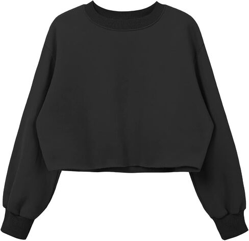 Women's Cropped Fleece Sweatshirt Crewneck Long Sleeve Casual Pullover Crop Tops in Saudi Arabia