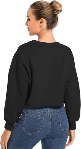 Women's Cropped Fleece Sweatshirt Crewneck Long Sleeve Casual Pullover Crop Tops in Saudi Arabia