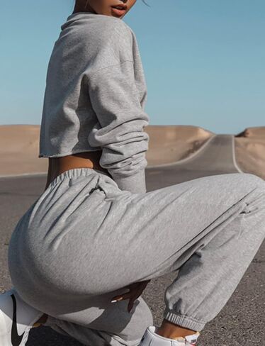 سويت شيرت نسائي من الصوف المقصوص بياقة دائرية وأكمام طويلة، بلوفر كاجوال، قطع علوية قصيرة in Kuwait