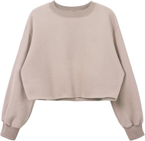 Women's Cropped Fleece Sweatshirt Crewneck Long Sleeve Casual Pullover Crop Tops in Saudi Arabia