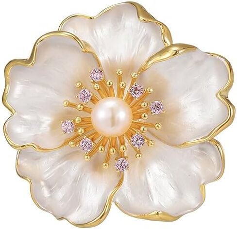 Peony Brooches for Women Gold-Plated Peony Flower Pearl Brooch Lapel Pin Rhinestone Flower Brooch Jewelry for Mom Wife in Kuwait