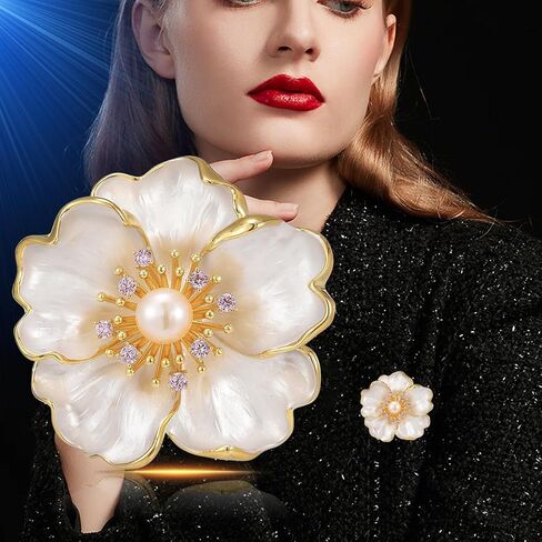 Peony Brooches for Women Gold-Plated Peony Flower Pearl Brooch Lapel Pin Rhinestone Flower Brooch Jewelry for Mom Wife in Kuwait