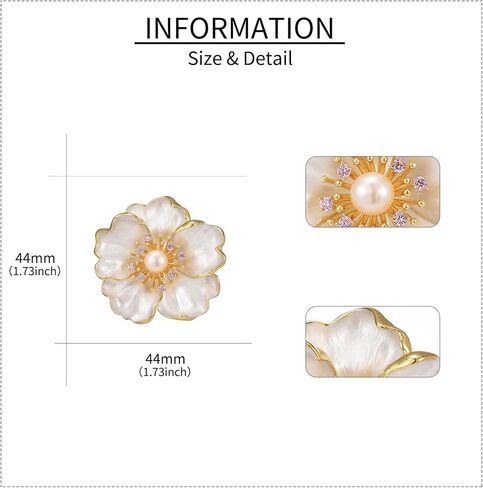Peony Brooches for Women Gold-Plated Peony Flower Pearl Brooch Lapel Pin Rhinestone Flower Brooch Jewelry for Mom Wife in Kuwait