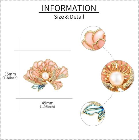 Peony Brooches for Women Gold-Plated Peony Flower Pearl Brooch Lapel Pin Rhinestone Flower Brooch Jewelry for Mom Wife in Kuwait