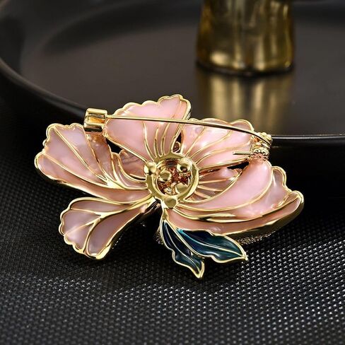 Peony Brooches for Women Gold-Plated Peony Flower Pearl Brooch Lapel Pin Rhinestone Flower Brooch Jewelry for Mom Wife in Kuwait