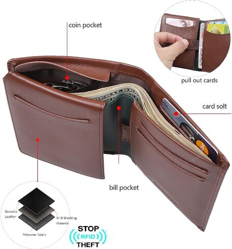 Bifold Trifold Leather RFID Mens Wallet with ID Window & Coin Pockets in Saudi Arabia