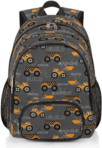 Kids Backpacks, 18 inch Cute Construction Machines Cars Truck Tractor Elementary Bookbag School Backpack for Teen Boys Children, Lightweight Waterproof Travel Bag in Saudi Arabia