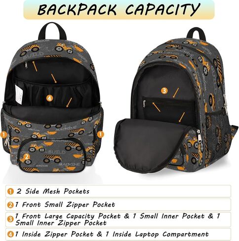 Kids Backpacks, 18 inch Cute Construction Machines Cars Truck Tractor Elementary Bookbag School Backpack for Teen Boys Children, Lightweight Waterproof Travel Bag in Saudi Arabia