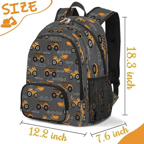 Kids Backpacks, 18 inch Cute Construction Machines Cars Truck Tractor Elementary Bookbag School Backpack for Teen Boys Children, Lightweight Waterproof Travel Bag in Saudi Arabia