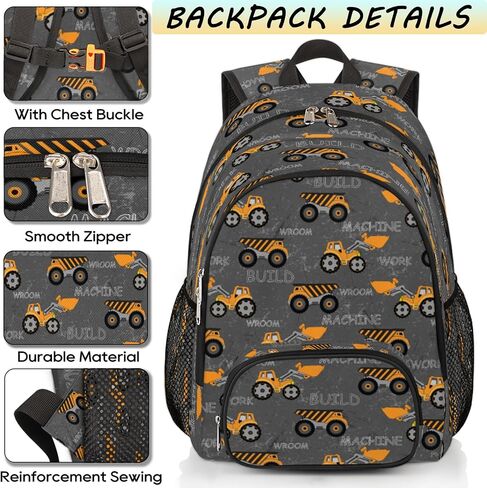 Kids Backpacks, 18 inch Cute Construction Machines Cars Truck Tractor Elementary Bookbag School Backpack for Teen Boys Children, Lightweight Waterproof Travel Bag in Saudi Arabia
