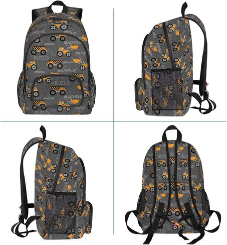 Kids Backpacks, 18 inch Cute Construction Machines Cars Truck Tractor Elementary Bookbag School Backpack for Teen Boys Children, Lightweight Waterproof Travel Bag in Saudi Arabia