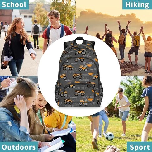 Kids Backpacks, 18 inch Cute Construction Machines Cars Truck Tractor Elementary Bookbag School Backpack for Teen Boys Children, Lightweight Waterproof Travel Bag in Saudi Arabia