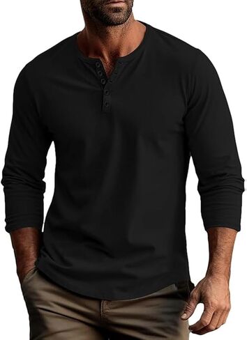 Lexiart Men's Casual Slim Fit Henley Shirts Long Sleeve Fashion Crewneck T-Shirt Athletic Shirt Tees with Button in Saudi Arabia
