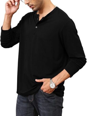 Lexiart Men's Casual Slim Fit Henley Shirts Long Sleeve Fashion Crewneck T-Shirt Athletic Shirt Tees with Button in Saudi Arabia