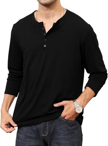 Lexiart Men's Casual Slim Fit Henley Shirts Long Sleeve Fashion Crewneck T-Shirt Athletic Shirt Tees with Button in Saudi Arabia