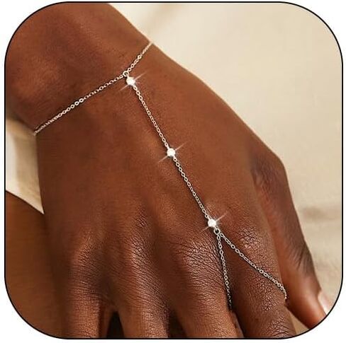 Hand Chain Silver Bangle Gold Bangle Bracelet Silver Bangles Bracelets for Women Cuff Bracelets Ring Bracelet Hand Chain Gold Silver Hand Chain Bracelet in Kuwait