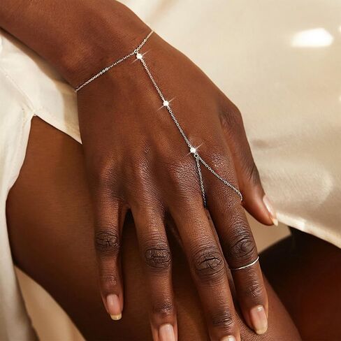 Hand Chain Silver Bangle Gold Bangle Bracelet Silver Bangles Bracelets for Women Cuff Bracelets Ring Bracelet Hand Chain Gold Silver Hand Chain Bracelet in Kuwait
