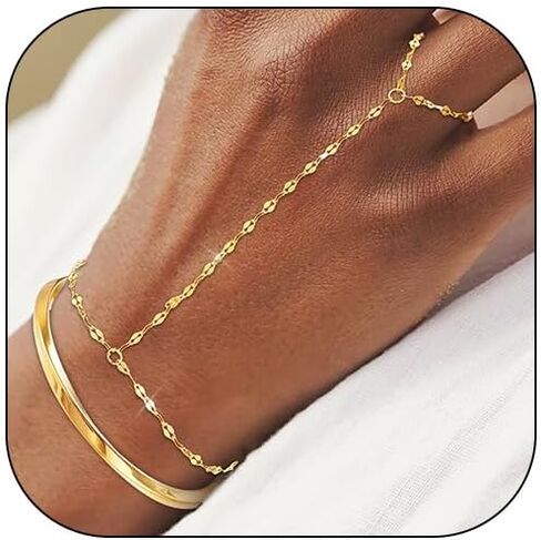 Hand Chain Silver Bangle Gold Bangle Bracelet Silver Bangles Bracelets for Women Cuff Bracelets Ring Bracelet Hand Chain Gold Silver Hand Chain Bracelet in Kuwait