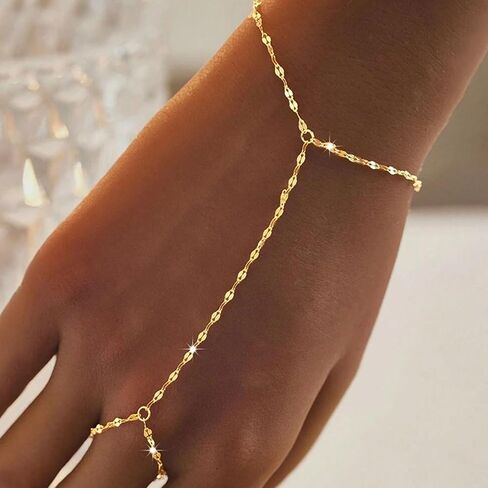 Hand Chain Silver Bangle Gold Bangle Bracelet Silver Bangles Bracelets for Women Cuff Bracelets Ring Bracelet Hand Chain Gold Silver Hand Chain Bracelet in Kuwait