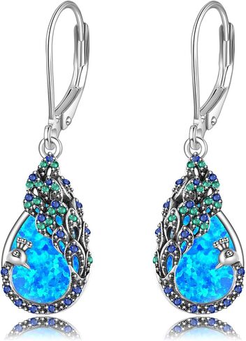 DAYLINLOVE الطاووس هدايا للنساء فضة Moonstone الطاووس أقراط الطاووس الطيور ريشة مجوهرات للفتيات in Kuwait