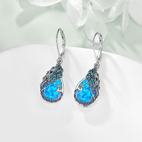 DAYLINLOVE الطاووس هدايا للنساء فضة Moonstone الطاووس أقراط الطاووس الطيور ريشة مجوهرات للفتيات in Kuwait