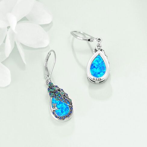 DAYLINLOVE الطاووس هدايا للنساء فضة Moonstone الطاووس أقراط الطاووس الطيور ريشة مجوهرات للفتيات in Kuwait