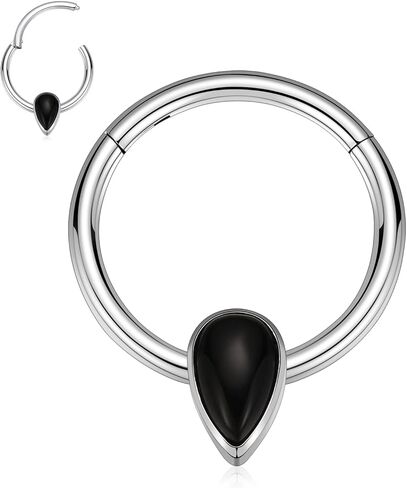 PEAKLINK 16G Septum Jewelry Septum Ring with Agate Daith Earring Surgical Steel Nose Hoop Ring Conch Cartilage Helix Tragus Rook Piercing Jewelry 8 mm 10 mm in Kuwait
