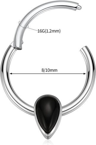 PEAKLINK 16G Septum Jewelry Septum Ring with Agate Daith Earring Surgical Steel Nose Hoop Ring Conch Cartilage Helix Tragus Rook Piercing Jewelry 8 mm 10 mm in Kuwait