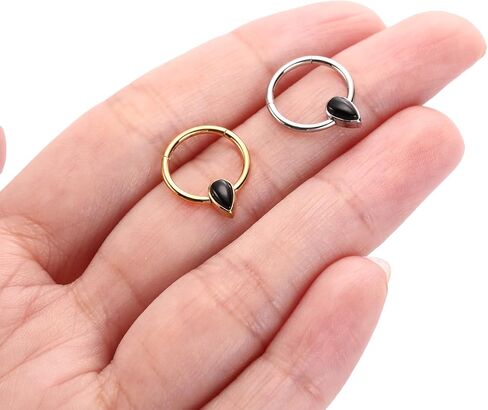 PEAKLINK 16G Septum Jewelry Septum Ring with Agate Daith Earring Surgical Steel Nose Hoop Ring Conch Cartilage Helix Tragus Rook Piercing Jewelry 8 mm 10 mm in Kuwait