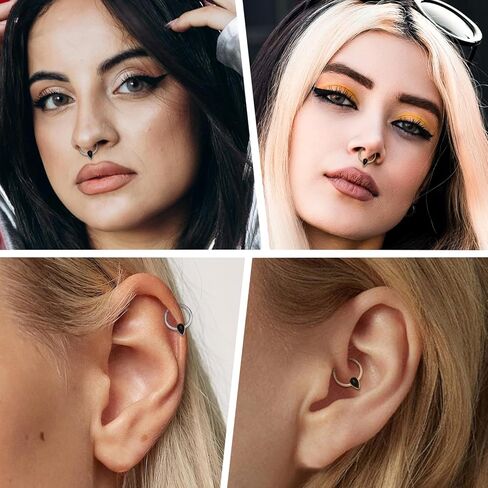PEAKLINK 16G Septum Jewelry Septum Ring with Agate Daith Earring Surgical Steel Nose Hoop Ring Conch Cartilage Helix Tragus Rook Piercing Jewelry 8 mm 10 mm in Kuwait