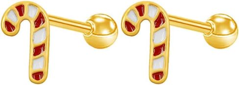 16G Christmas Themed Cartilage Stud Earrings for Women 18K Gold Plated Stainless Steel Bowknot Christmas Tree Candy Cane Screw Back Earrings Studs Xmas Body Jewelry in Saudi Arabia