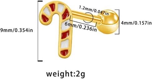 16G Christmas Themed Cartilage Stud Earrings for Women 18K Gold Plated Stainless Steel Bowknot Christmas Tree Candy Cane Screw Back Earrings Studs Xmas Body Jewelry in Saudi Arabia