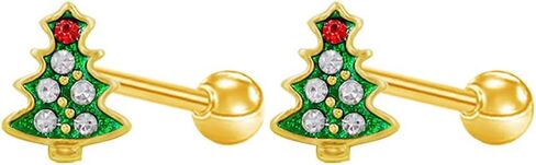 16G Christmas Themed Cartilage Stud Earrings for Women 18K Gold Plated Stainless Steel Bowknot Christmas Tree Candy Cane Screw Back Earrings Studs Xmas Body Jewelry in Saudi Arabia
