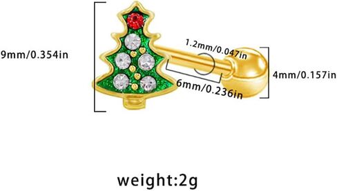 16G Christmas Themed Cartilage Stud Earrings for Women 18K Gold Plated Stainless Steel Bowknot Christmas Tree Candy Cane Screw Back Earrings Studs Xmas Body Jewelry in Saudi Arabia