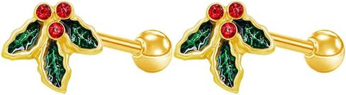 16G Christmas Themed Cartilage Stud Earrings for Women 18K Gold Plated Stainless Steel Bowknot Christmas Tree Candy Cane Screw Back Earrings Studs Xmas Body Jewelry in Saudi Arabia