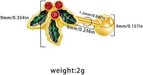 16G Christmas Themed Cartilage Stud Earrings for Women 18K Gold Plated Stainless Steel Bowknot Christmas Tree Candy Cane Screw Back Earrings Studs Xmas Body Jewelry in Saudi Arabia