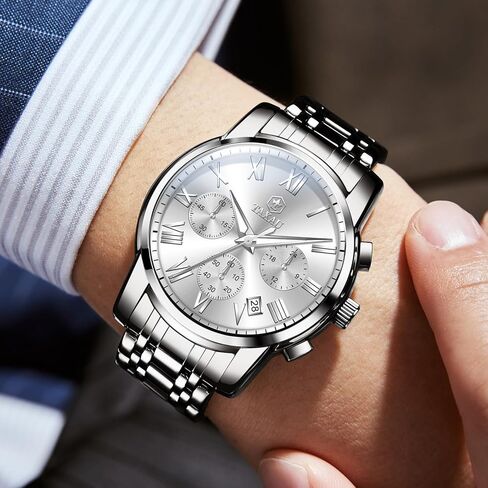ساعات رجالية من الفولاذ المقاوم للصدأ، وجه كلاسيكي كبير، ساعة كرونوغراف سهلة القراءة للرجال، ساعات كوارتز تناظرية مقاومة للماء، أرقام رومانية، ساعة معصم رجالية مع تاريخ مضيء، Reloj Para Hombre in Kuwait
